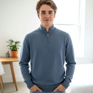 J. Crew Quarter Zip Sweater Merino Wool Blend Blue Preppy Office Men Medium